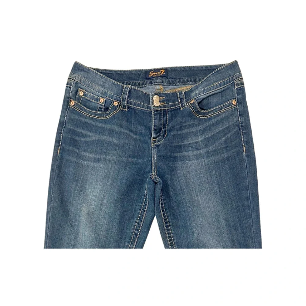 Seven7 Jeans Ankle Cropped Stretch Embroidered Pockets Blue Women’s Size 32